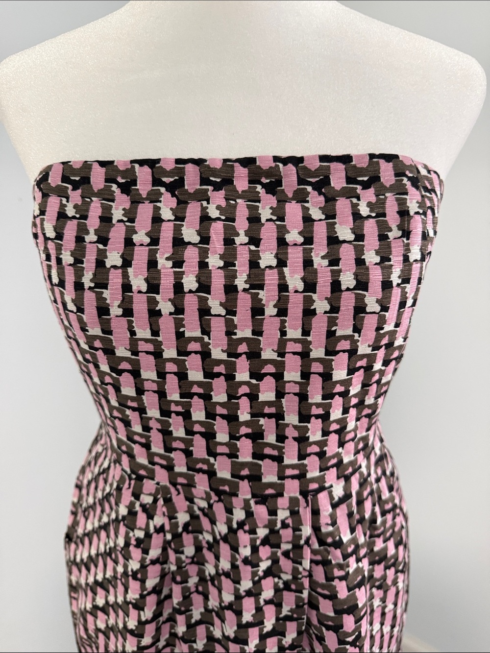Banana Republic Strapless Pink & Black Patterned Mini Dress SZ4 - Picture 3 of 16